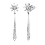 1.61 Carat (ctw) Round & Baguette Diamond Ladies Starburst Dangling Drop Earrings 14K White Gold