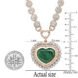 Heart Colombian Emerald & Round White Diamond Ladies Halo Style Necklace 18K Rose Gold