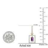 3.5MM X 4.5MM Emerald Amethyst & Round Diamond Ladies Huggies Dangling Earrings, 14K Yellow Gold