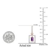 3.5MM X 4.5MM Emerald Amethyst & Round Diamond Ladies Huggies Dangling Earrings, 18K Rose Gold