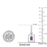 3.5MM X 4.5MM Emerald Amethyst & Round Diamond Ladies Huggies Dangling Earrings, 18K White Gold