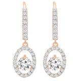 0.91 Carat (ctw) Round White Diamond Oval Frame Dangling Drop Earrings 18K Rose Gold