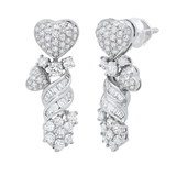 5.77 Carat (ctw) Round & Baguette White Diamond Ladies Heart Swirl Drop Earrings 14K White Gold