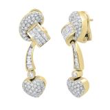 4.94 Carat (ctw) Round Princess & Baguette Diamond Ladies Heart Drop Earrings 10K Yellow Gold