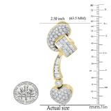 4.94 Carat (ctw) Round Princess & Baguette Diamond Ladies Heart Drop Earrings 10K Yellow Gold