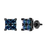 0.55 Carat (ctw) Round Blue Diamond Mens Square Stud Earring 1/2 CT Black Rhodium 18K White Gold