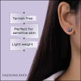 0.55 Carat (ctw) Round Blue Diamond Mens Square Stud Earring 1/2 CT Black Rhodium 18K White Gold