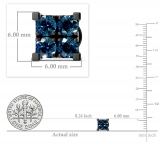 0.55 Carat (ctw) Round Blue Diamond Mens Square Stud Earring 1/2 CT Black Rhodium 18K White Gold