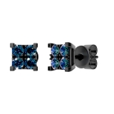 0.55 Carat (ctw) Round Blue Diamond Mens Square Stud Earring 1/2 CT Black Rhodium Sterling Silver