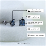 0.55 Carat (ctw) Round Blue Diamond Mens Square Stud Earring 1/2 CT Black Rhodium Sterling Silver