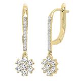 0.98 Carat (ctw) Round White Diamond Ladies Custer Flower Drop Dangle Earrings 1 CT 14K Yellow Gold