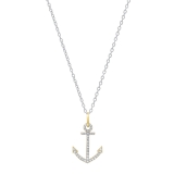 0.12 Carat (ctw) Round White Diamond Ladies Anchor Pendant (Silver Chain Included) 10K Yellow Gold