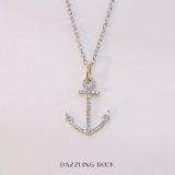 0.12 Carat (ctw) Round White Diamond Ladies Anchor Pendant (Silver Chain Included) 10K Yellow Gold
