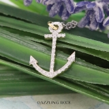 0.12 Carat (ctw) Round White Diamond Ladies Anchor Pendant (Silver Chain Included) 10K Yellow Gold