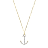 0.12 Carat (ctw) Round White Diamond Ladies Anchor Pendant (Gold Chain Included) 10K Yellow Gold