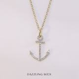 0.12 Carat (ctw) Round White Diamond Ladies Anchor Pendant (Gold Chain Included) 10K Yellow Gold