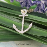 0.12 Carat (ctw) Round White Diamond Ladies Anchor Pendant (Gold Chain Included) 10K Yellow Gold
