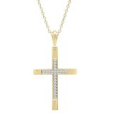 0.18 Carat (ctw) Round White Diamond Ladies Cross Religious Pendant 10K Yellow Gold