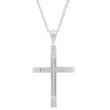 0.18 Carat (ctw) Round White Diamond Ladies Cross Religious Pendant Sterling Silver