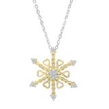 0.10 Carat (ctw) Round White Diamond Ladies Heart Snowflake Pendant 1/10 CT 10K Yellow Gold