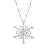 0.10 Carat (ctw) Round White Diamond Ladies Heart Snowflake Pendant 1/10 CT 14K White Gold