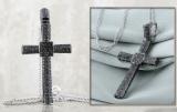 0.75 Carat (ctw) Round Black Diamond Mens Cross Pendant 3/4 CT Black Plated Sterling Silver