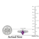 8X4 MM Marquise Amethyst Round Blue Topaz & White Diamond Ladies 3 Stone Ring Set Sterling Silver