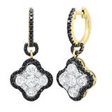 2.23 Carat (ctw) Round Black & White Diamond Ladies Cluster Drop Dangle Earrings 10K Yellow Gold