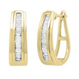 0.33 Carat (ctw) Baguette Diamond Ladies Huggies Hoop Earrings 1/3 CT 10K Yellow Gold