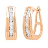 0.33 Carat (ctw) Baguette Diamond Ladies Huggies Hoop Earrings 1/3 CT 14K Rose Gold