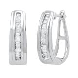 0.33 Carat (ctw) Baguette Diamond Ladies Huggies Hoop Earrings 1/3 CT 14K White Gold