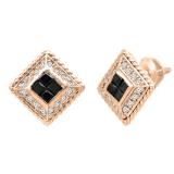 0.83 Carat (ctw) Princess Black & Round White Diamond Ladies Stud Earrings 3/4 CT 10K Rose Gold