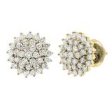 3 Carat (ctw) Round White Diamond Ladies Cluster Flower Stud Earrings 3 CT 10K Yellow Gold