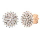 3 Carat (ctw) Round White Diamond Ladies Cluster Flower Stud Earrings 3 CT 18K Rose Gold