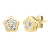 0.21 Carat (ctw) Round White Diamond Ladies Cluster Flower Stud Earrings 1/4 CT 10K Yellow Gold