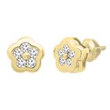 0.21 Carat (ctw) Round White Diamond Ladies Cluster Flower Stud Earrings 1/4 CT 14K Yellow Gold