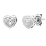 0.08 Carat (ctw) Round White Diamond Ladies Heart Shaped Stud Earrings 10K White Gold