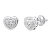 0.08 Carat (ctw) Round White Diamond Ladies Heart Shaped Stud Earrings 10K White Gold
