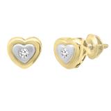0.08 Carat (ctw) Round White Diamond Ladies Heart Shaped Stud Earrings 10K Yellow Gold