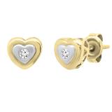 0.08 Carat (ctw) Round White Diamond Ladies Heart Shaped Stud Earrings 18K Yellow Gold