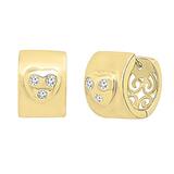 0.10 Carat (ctw) Round White Diamond Ladies 3 Stone Huggies Hoop Earrings 1/10 CT 14K Yellow Gold