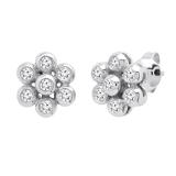 0.60 Carat (ctw) Round White Diamond Ladies Cluster Flower Stud Earrings 10K White Gold