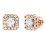 1.30 Carat (ctw) Round White Diamond Ladies Halo Style Stud Earrings 18K Rose Gold