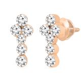 1.14 Carat (ctw) Round White Diamond Ladies Prong Set Cross Stud Earrings 10K Rose Gold