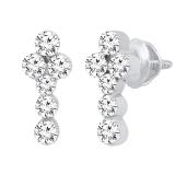 1.14 Carat (ctw) Round White Diamond Ladies Prong Set Cross Stud Earrings 10K White Gold
