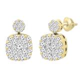 1.12 Carat (ctw) Round White Diamond Ladies Cluster Flower Stud Earrings 10K Yellow Gold