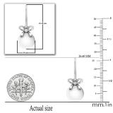 10 mm Each Round White Freshwater Pearl & White Diamond Ladies Bow Drop Earrings Sterling Silver