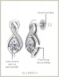925 Sterling Silver Swirl Stud Earrings, 1.04 CT Pear & Round Cubic Zirconia in Push Back