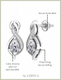 925 Sterling Silver Swirl Stud Earrings, 1.04 CT Pear & Round Cubic Zirconia in Screw Back