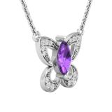 8X4 MM Marquise Amethyst & Round White Diamond Ladies Butterfly Pendant, 10K White Gold